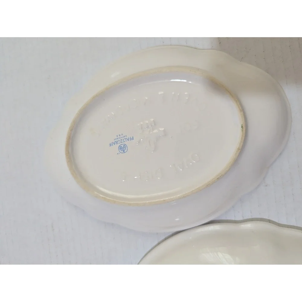 Pfaltzgraff Garland Relish Dish‎ Set of 2 Oval Scalloped Blue Floral Stoneware